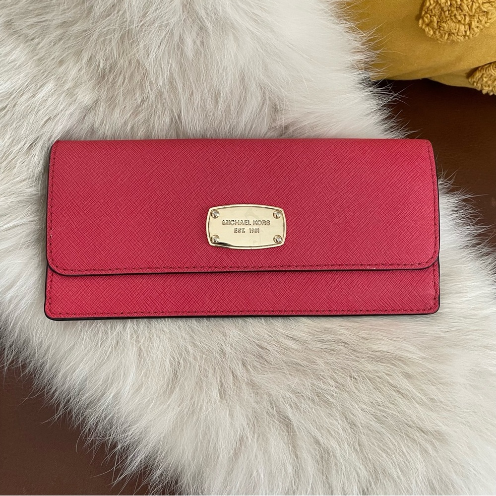 Michael Kors Red Saffiano Leather Clutch Wallet